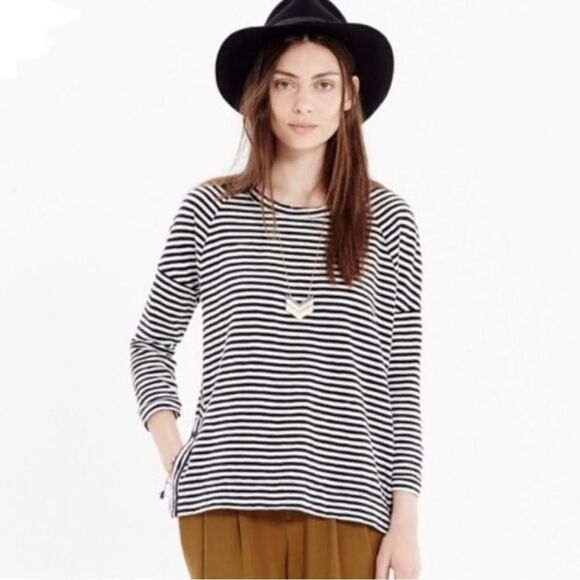 Madewell Black And White Striped Side Button Shirt Small - Picture 3 of 10